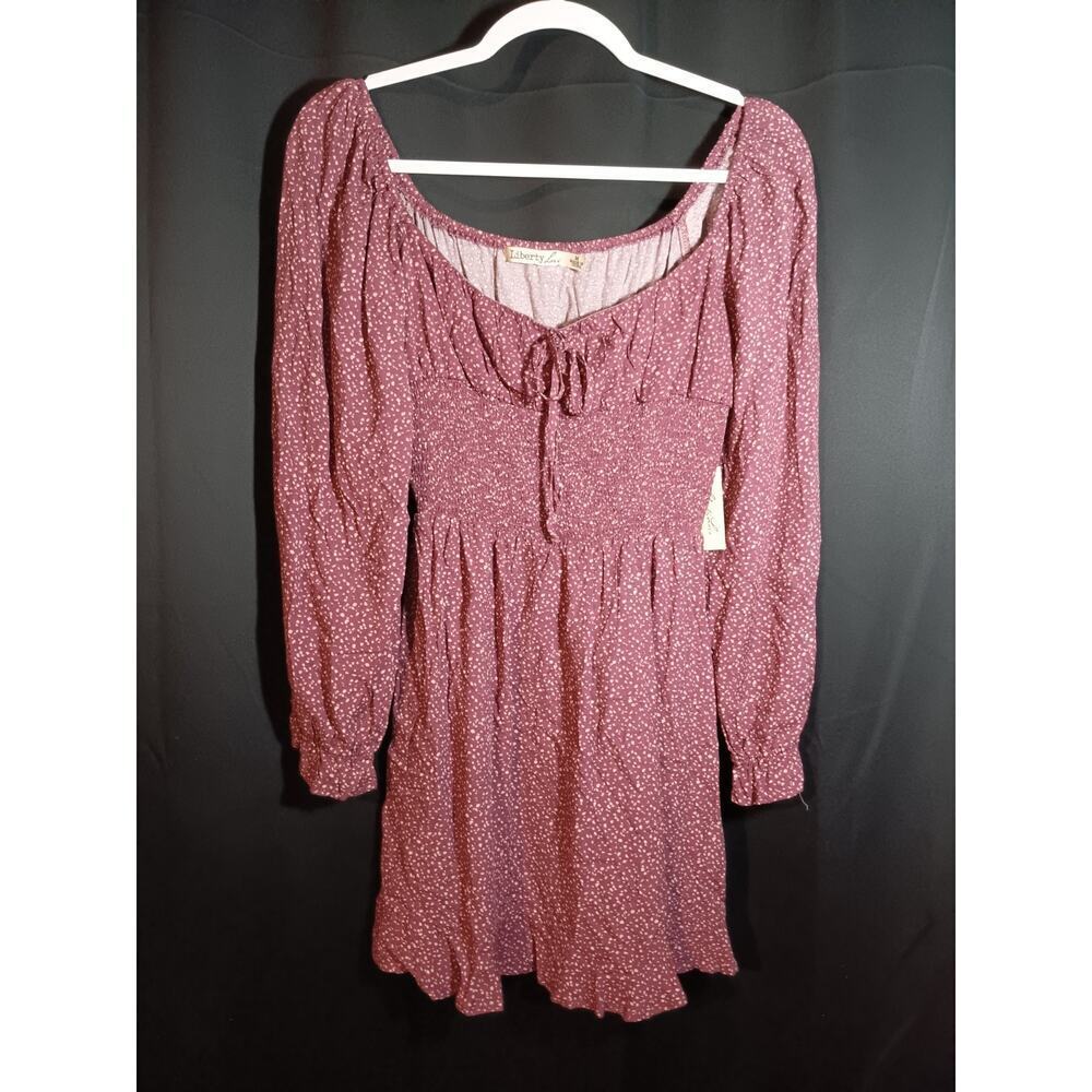 Liberty Love Milkmaid Mini Dress Size M Maroon Pink Ditsy Print Romantic NWT